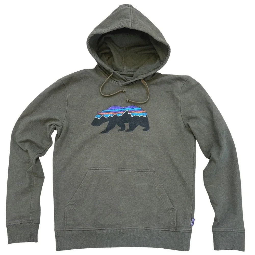 Patagonia Uprisal Hoody Mens Small‎ Green Fitz Roy Bear Graphic STY39539 FA18